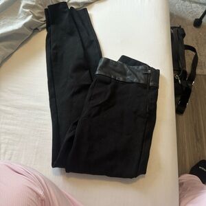 Zara Black Leggings with Leather Detail